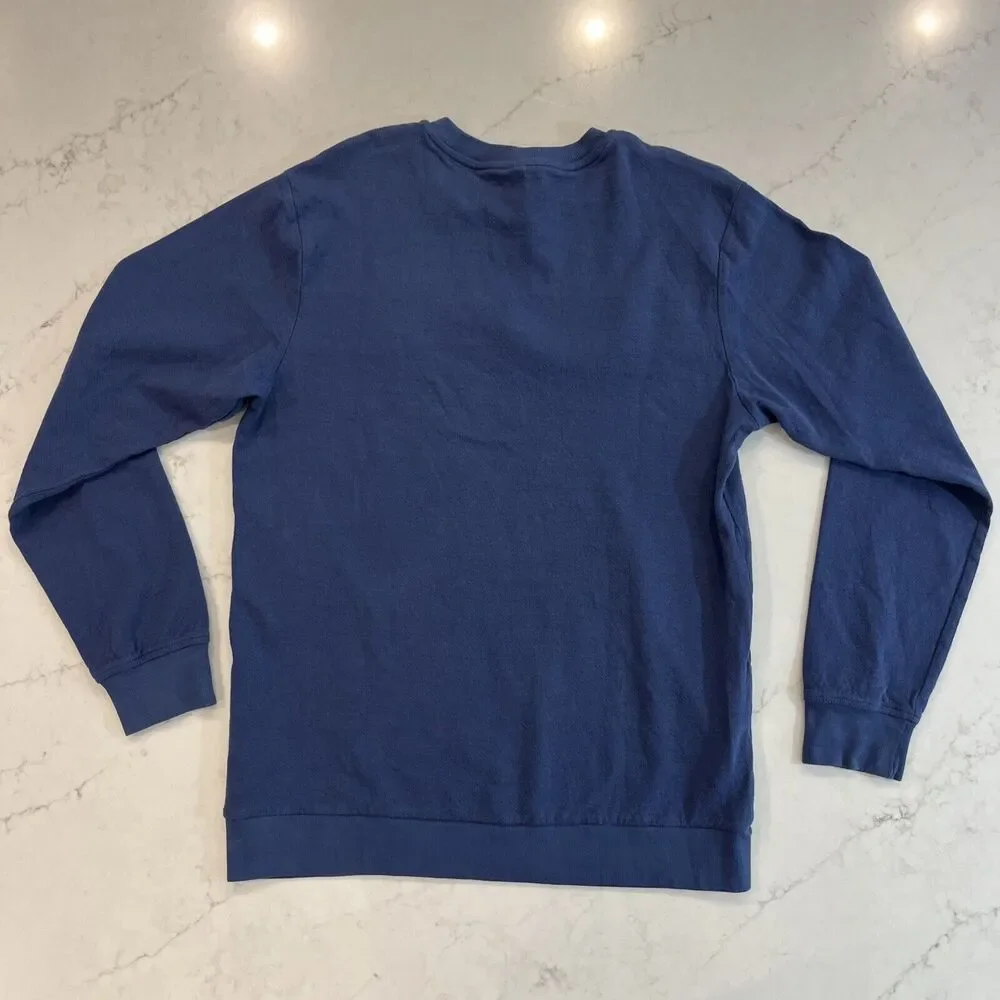 Adidas Mens Sz L Navy Blue Long Sleeve Crew Neck Heavyweight Tee Shirt 3 Stripes